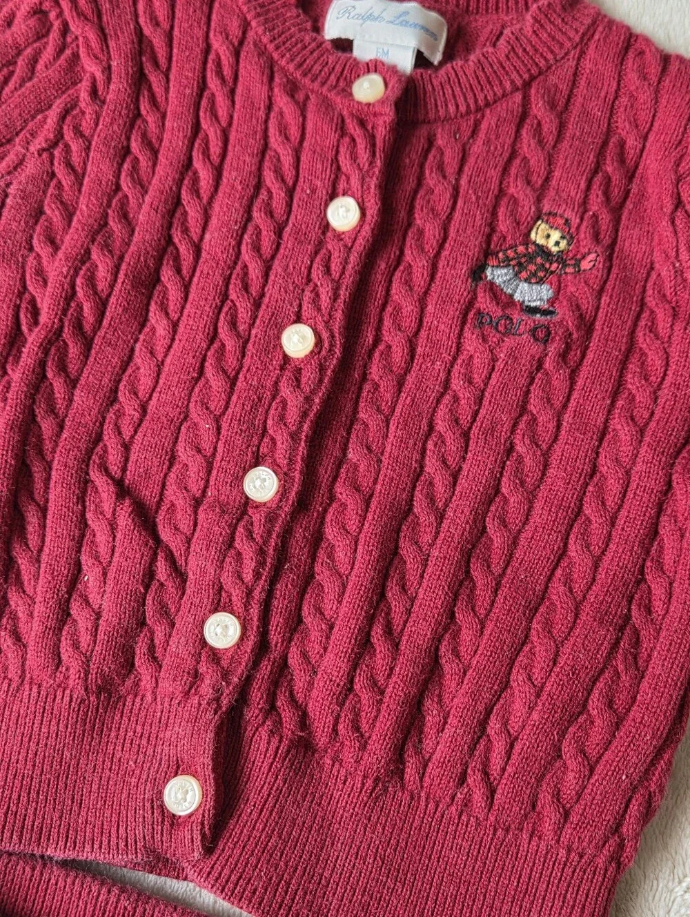 Polo Ralph Lauren Baby Polo Bear Cable Knit Cardigan Set Red 6M Holiday Gift